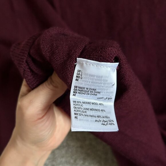 Club Room Men's Size L Merino Wool Blend Full-Zip Burgundy Sweater - Picture 7 of 11